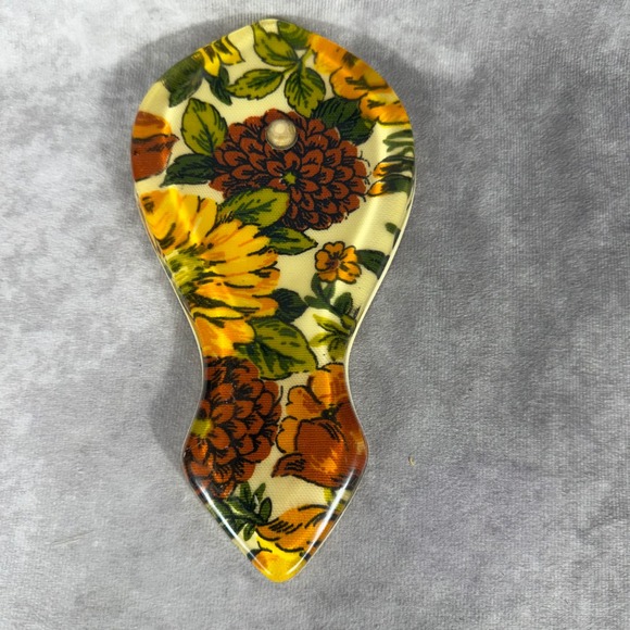 Other - Vtg 60s 70s Floral Acrylic Spoon Rest‎ Orange Yellow Sunflower Retro Kitchenware